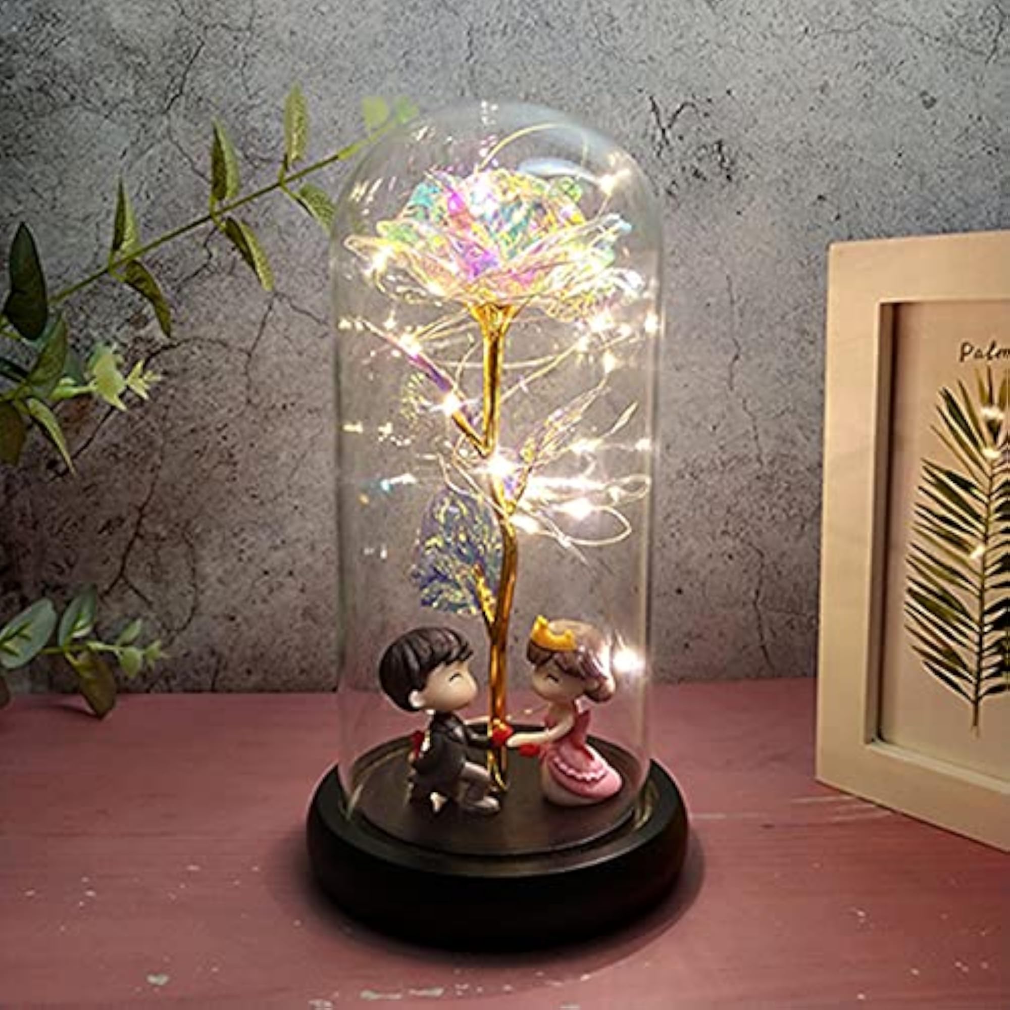LED Flower Dome Glass Artificial Rose Light, Wedding Proposal Gift