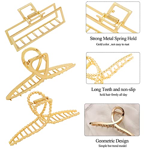 Metal Gold Large Hair Claw Clips For Women, Geometric Cross Square Jumbo Catch Barrette Clamps Clips For Thick Thin Hair, Fashion Aesthetics Hair Accessories Hairgrip Gifts #TOP3