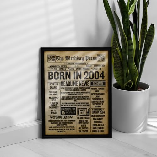 Stuff4 22nd Birthday Poster Framed - Born In 2004 Vintage Newspaper - Happy 22nd Birthday Gifts for Women Men Retro Back In 2004, 8x10 Inch Decor Decoration Bday Party - Image 5