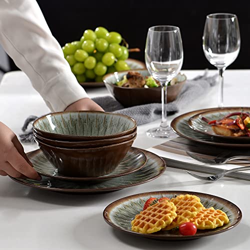 Gufaith 12 Pcs Melamine Dinnerware Sets, Melamine Plates, Party Plates And Bowls Sets, Camping Dishes Set For 4, Unbreakable, Bpa Free, Dishwasher Safe(Classic Green) #TOP4