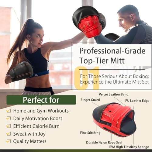 MERCIEL Pro Training Boxing Gloves and Boxing Punching Mitts for Adults – Comprehensive Boxing Set Adult Men and Women for Training, Muay Thai, MMA, Kickboxing, and Heavy Bag Work – Red