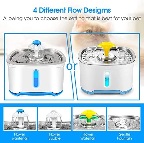 Winsale Cat Water Fountain Stainless Steel, 2.5L Cat Drinking Fountain with LED Water Level Window, Automatic Pet Water Dispenser with 4 Pieces Hygiene Filter & 2 Flower Style