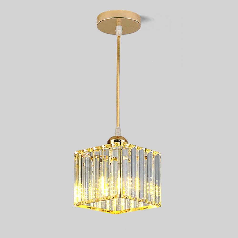 Crystal Light Modern Nordic Lighting Crystal Hanging Chaner Height Adjustable Light Fixtures for Kitchen Island Dinning Room Bedroom (1 Pack) (Black Square)/Black/Square