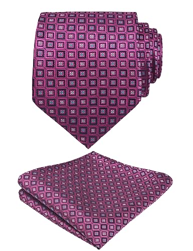 Image of Alizeal Mens Vintage Solid Plaid Tie with Pocket Square 3.15inches Necktie Set