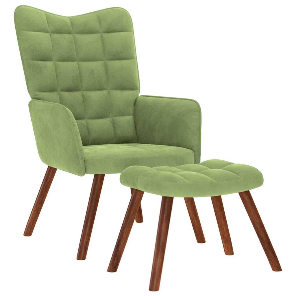 Fauteuil relax vert clair en velours idéal pour aménager un coin lecture cocooning