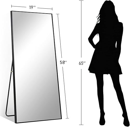 Miniatura 5 de PexFix - Espejo de pie de longitud completa de 58 x 19 pulgadas, espejo de pared moderno con marco de aleación de aluminio para colgar o inclinarse