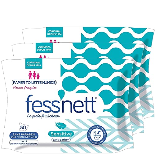 Papier toilette humide sensitive Fess'nett contre les irritations cutanées intimes en lot de 3