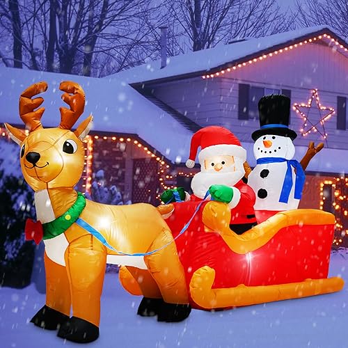 Danxilu 6.6 FT Christmas Inflatable Santa Sled with Reindeer Decorations