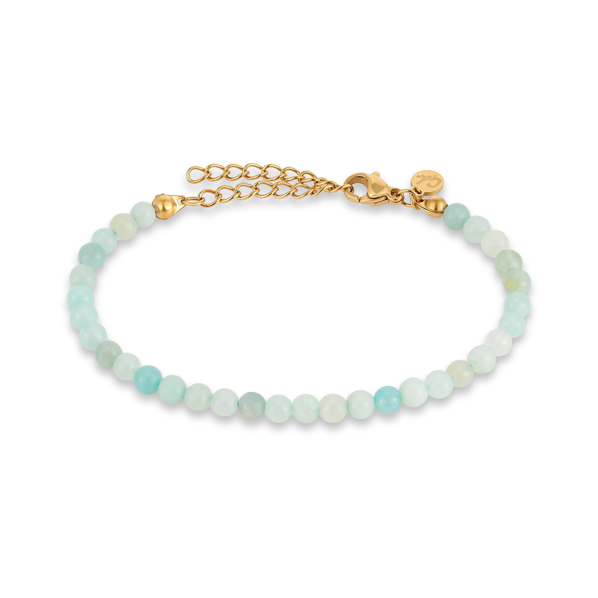 GD GOOD.designs Perlenarmband Damen mit echten Naturstein Perlen 4mm | Verstellbares Edelstein Armband mit 18K Vergoldung (15-19 cm) | Wasserfeste Armkette