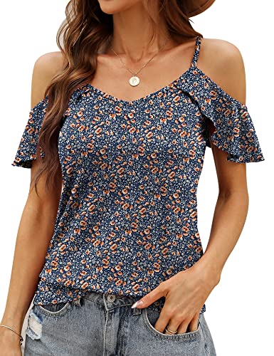 Blingfit Women Short Sleeve Strappy Cold Shoulder T-Shirt Tops Blouses Sexy V Neck Large #TOP6