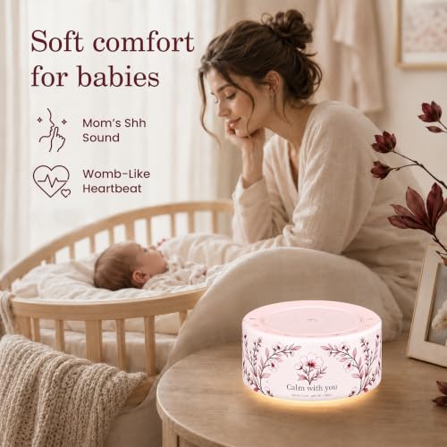 Image of Kipcush White Noise Machine for Baby & Adults, 30 Soothing Sounds, Soft Non-Glare Nursery Lamp, 8 Color Night Lights, Memory Function (New Floral Theme, Standard)