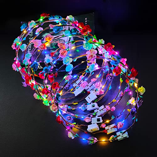 12 Pack Led Flower Headband Crown, Halloween Glow In The Dark Party Supplies Wreath Headdress For Kids Girls Women Hair Accessories, Led Light Up Party Favors Dress Up Wedding Birthday Christmas #TOP2