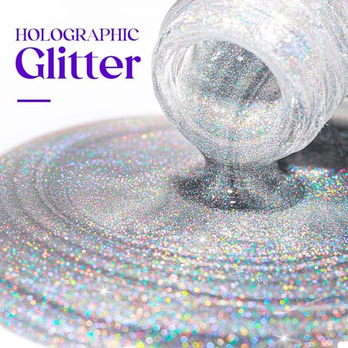 MIZHSE Holographic Nail Polish, Silver Glitter Nail Polish Air Dry Fast, 15 ml 0.5 fl oz High Glossy Shiny Nail Pigment Oil-based Laser Iridescent Nail Lacquer Chrome Halo Nail Art Salon Manicure Home