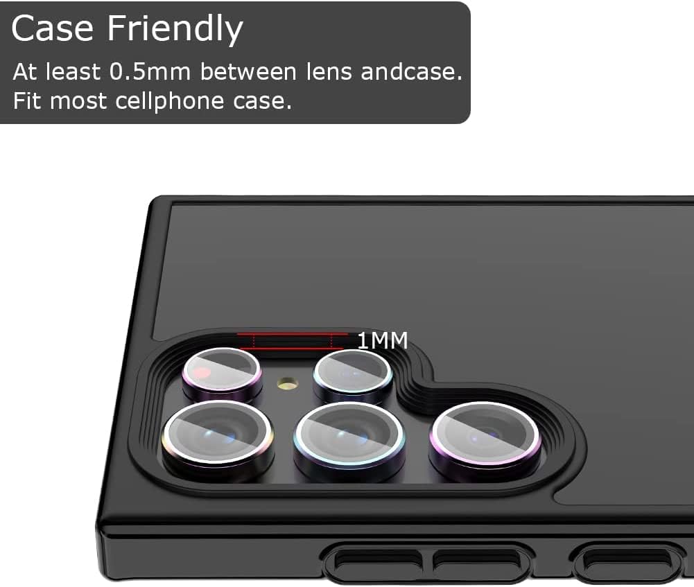 DAKORIE Galaxy S23 Ultra Camera Lens Protector, Tempered Glass Back Camera Cover Protection Aluminum Alloy Lens Ring Cover for Samsung Galaxy S23 Ultra(Raibow)