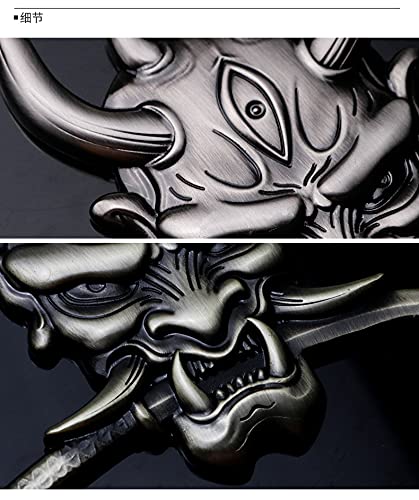 Image of Ghost Devil Oni Samurai Warrior with Fangs and Blade Metal 3D Emblem Badge with Pre-Adhesive for Car Motorcycle Spider ATV Fun Zen Bushido JDM