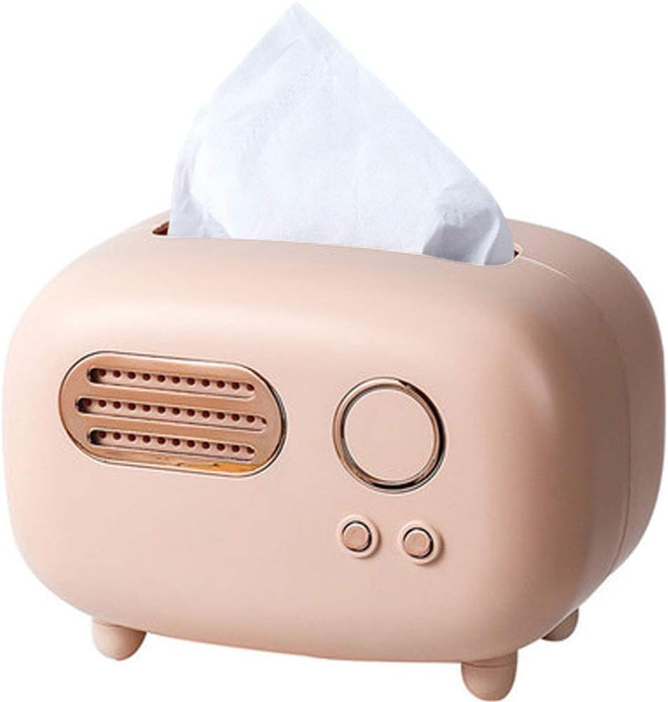 WAYUTO Vintage Radio Facial Tissue Box Cover Napkin Holder Decorative Napkin Storage Organizer Paper Towel Dispenser Container for Bathroom Car Office Desk Home Decor Bedroom Restaurant Pink