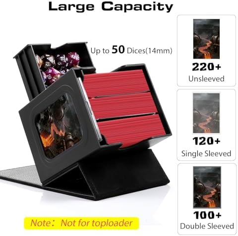 MAKHISTORY Patented MTG Commander DekBox, 100+ Double Sleeved Card Storage Box with Dice Tray, 35pt Card Holder & 2 Dividers - Magnetic Deck Case for TCG/CCG/Magic/Sports Cards, Black - 3