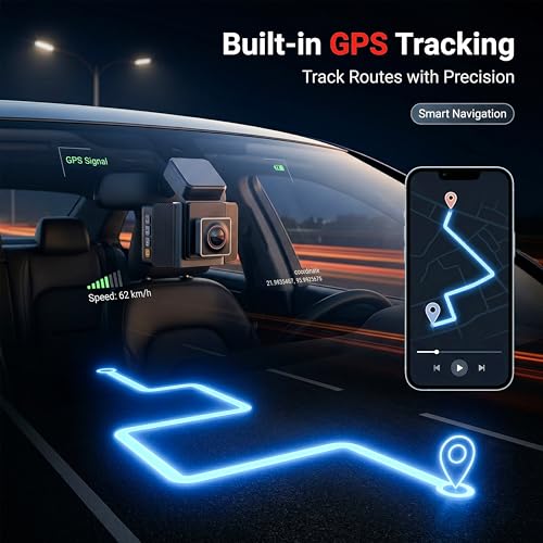 Image of Lenovo Dual Dash Camera for Car - 3 inch IPS Touch Display, 2K Front + 1080P Rear, GPS, WiFi, Remote Live View, 24H Parking Monitor, G-Sensor, T8-B2C