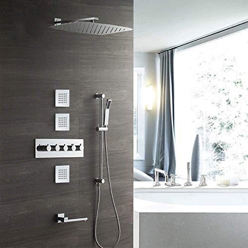 XUSHEN-HU Chrome CONJUNTO oscuro de pared 350 * 550 de pulverizaci�n superior de cobre de la ducha termost�tica del grifo de la ducha del cuarto de ba�o Suministros Suministro de Agua Ba�era