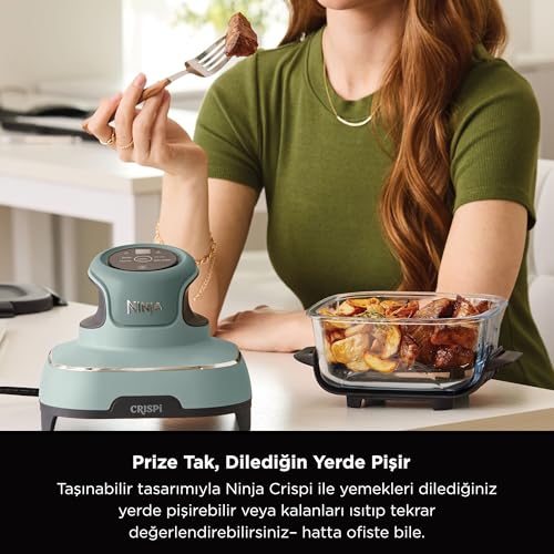 Image of Ninja CRISPi Portable Oil-Free Fryer, 3.8L, 4-in-1: Oil-free Frying, Roasting, Keep Warm, Stirring, Compact Design, 2 Containers with Lids, 1700W, Sage FN101EUSG