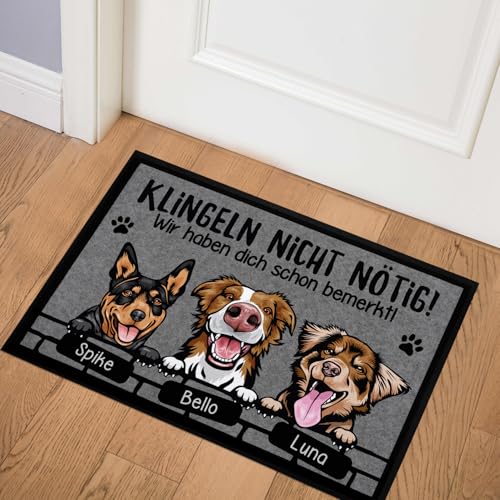 SpecialMe® Fußmatte Hund mit Namen personalisiert (1-3) Klingeln Nicht nötig Geschenk für Hundebesitzer rutschfest & waschbar schwarz 60x40cm
