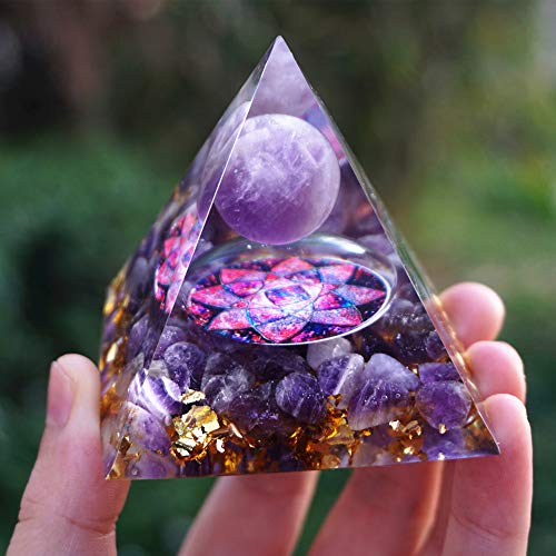 Handmade Amethyst Orgonite Pyramid 60mm with Amethyst Natural Crystal Stone Orgone Energy Pyramide