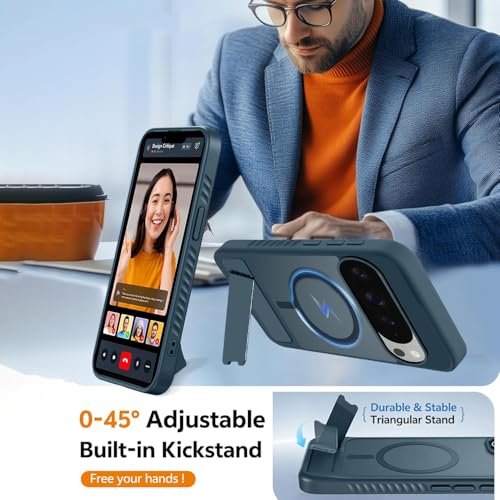 Image of KARWANUltra Hybrid Matte Back Cover Case Compatible with Stand Magnetic for Google Pixel 9 Pro | Mag-Safe Wireless Charging | Camera Bump Protection -(Blue)
