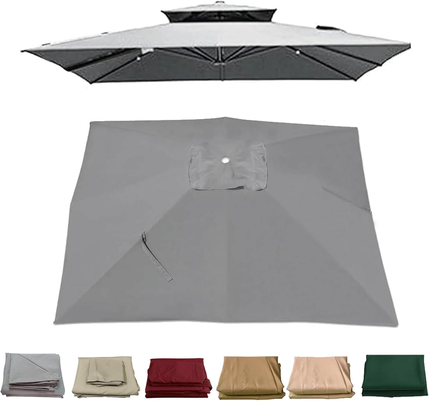 Toile De Rechange pour Parasol Carré - 7 Baleines, pour Parasol Décalé, Idéal pour Le Jardin, La Plage Et La Cour - Durable, Résistante Aux UV Et Facile à Installer Gris 3x3M Double Top