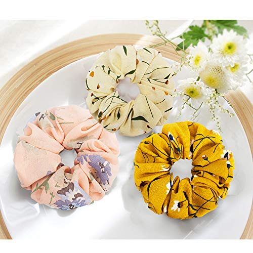 20 Pcs Floral Plaid Solid Color Scrunchies, Scrunchies For Girls With Bow, Scrunchies For Women With Chiffon, Bow Scrunchies For Women Bulk, Hair Scrunchies For Women's Hair #TOP5