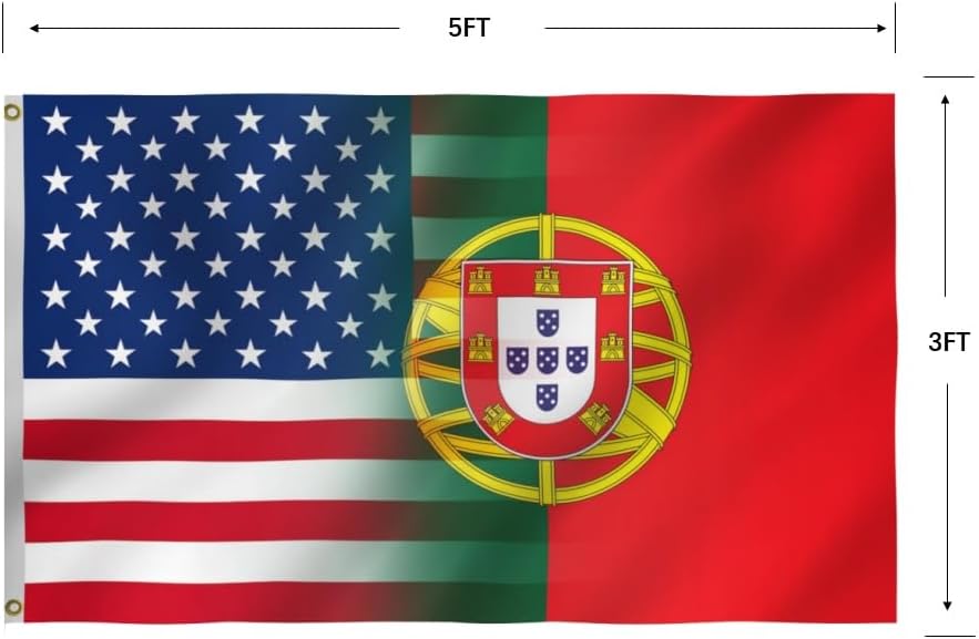 American Portugal Combination Flag 3X5FT, US Portuguese Friendship Flags,Both Sides Printed, Men Women Banner,Vibrant Colors, Double Stitched with 2 Brass Grommets, Bar Garden Street Decoration, GYM, Office Decor,Indoor Outdoor Use,Gifts. (US-PT-Z, 3x5ft)