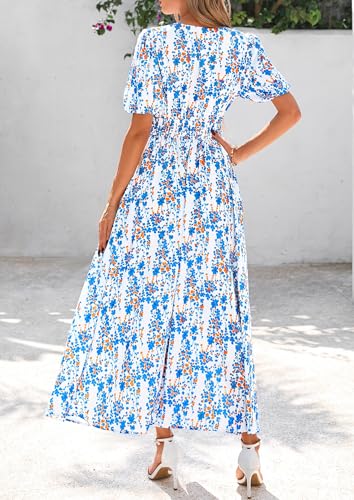 Image of PRETTYGARDEN Womes Boho Maxi Dresses 2026 Summer Spring V Neck Puff Sleeve Empire Waist A Line Flowy Long Beach Floral Dress