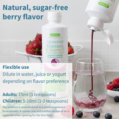 Liquid Elderberry 1000Mg & Liposomal Vitamin C, Sugar-Free Syrup For Adults & Kids, Plus Zinc, Copper & Selenium, Advanced Immune Support Supplement, Berry Flavor, 30-90 Servings, By Igennus #TOP2