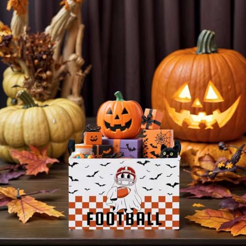 Image of Halloween Basket Gift Cute Ghost Parties Decor Kid Trick or Treat Basket for Boys and Girls Rectangular Storage Bin Box (Football Bat)