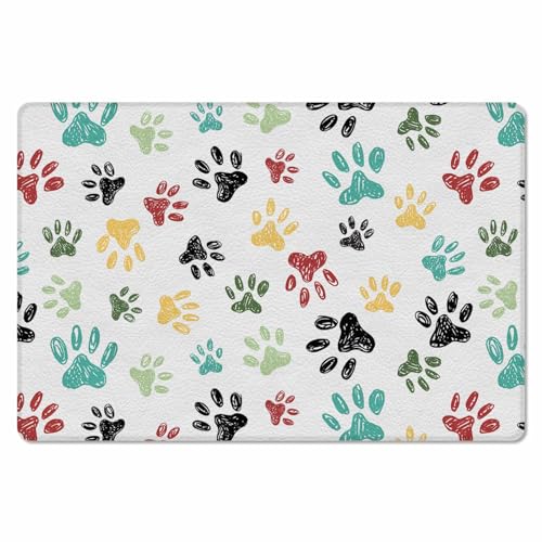 Colorful Pawprint Antifatigue Kitchen Bath Door Mat Cushioned Runner Rug,Washable Welcome Floor Sink Mat,Waterproof & Non-Slip Kitchen Standing Doormat,Animal Paw Black Teal Yellow Red White 18