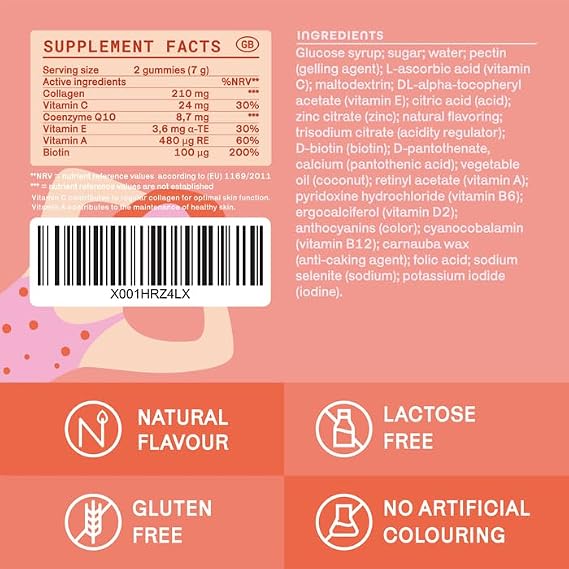BeSoHappy® Collagen Gummies for Women with Coq10, Biotin, Vitamin E, Vitamin A and Vitamin C, Nourishes Your Skin with Delicious Citrus Flavor, 60 Gummies, Lactose Free and Gluten Free.