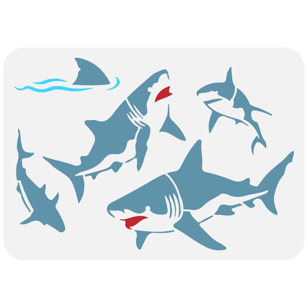 FINGERINSPIRE Shark Painting Large Stencil 21x29.7cm PET Shark Spraying Big Stencil Sea Creatures Drawing Stencil Sea Animal Stencil Summer Ocean Theme Wall Template for Wood Tile Paper Floor Wall