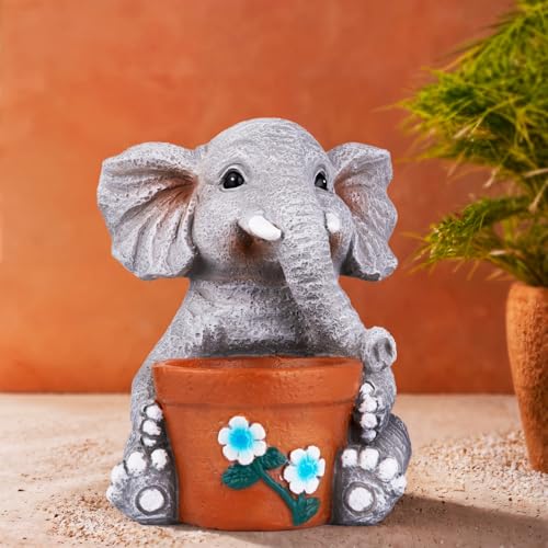 Quterhero Elephant Flower Pot Planter, Cute Resin Animal Shaped Succulent Holder for Garden or Tabletop Decor, Cartoon Elephant Decorative Gift