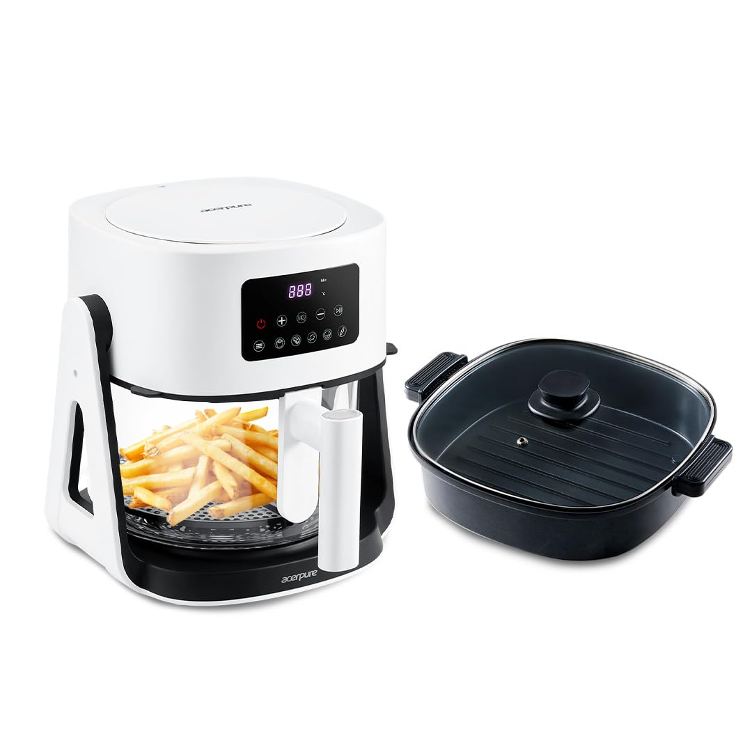 Acerpure Chef All-In-One Air Fryer White| Air Frying and Grilling with a Flip| Fryer Mode and Grill Mode|1 Year Warranty | 360° TurboHeat Technology, 5.5L Air Fryer + 2.5L Cooking Pot|