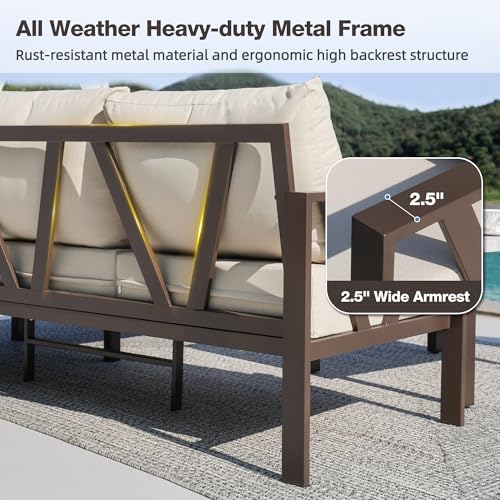 COMLAX FIELD Outdoor Furniture Set, Outdoor Patio Couch Sectional with Ottoman, 3 Pieces Outdoor Patio Sofa Set Deep Seating with 6\" Thick Cushions, Upgrade Beige - Thumbnail 3