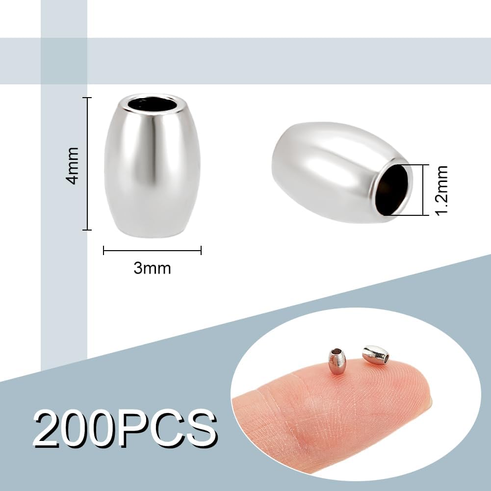 UNICRAFTALE 200pcs Barrel Beads Stainless Steel Spacer Beads 4mm Loose Beads Column Beads 1.2mm Hole Oval Metal Beads Smooth Beads Finding for DIY Bracelet Necklace Jewelry Making - Image 4