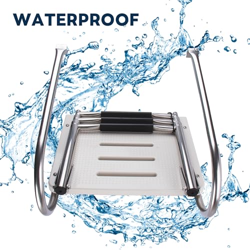 3-Step Boat Ladder with Swim Platform,Stainless Steel Dock Ladder with ABS Swim Platform 2 Handrails,500LBS Telescopic Boarding Ladder Dive Ladder for Pontoon Yacht - Thumbnail 6