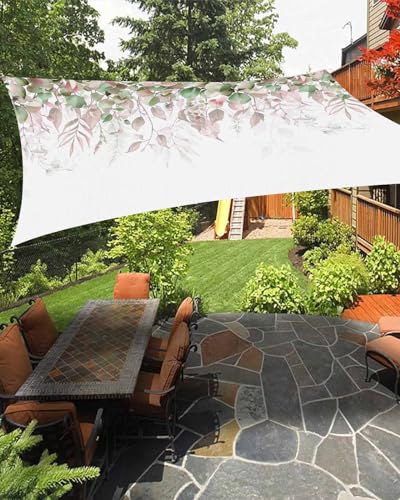 Boanket Sun Shade Sail 12' x 16', Weeping Teal Orange Botanical Sun Blocking Shades Privacy Outdoor Covering, Spring Eucalyptus Leaves Shade Cloth for Patio Deck Terrace Garden Lawns Beach Backyard