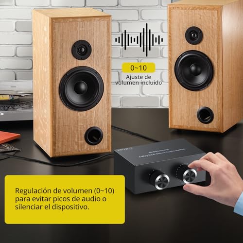 Conmutador de audio RCA chapado en oro con botón bidireccional de 4 vías y control volumen 6