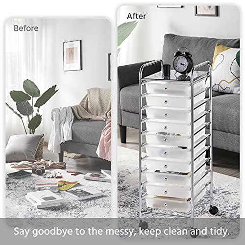 Yaheetech 10 Drawer Cart Rolling Plastic Storage Cart And Organizer Multipurpose Mobile Rolling Utility Storage Organizer For Home Office School And Workshop, White #TOP4