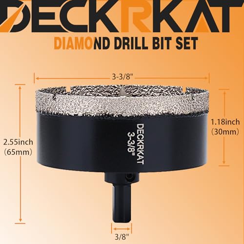 DECKRKAT 3-3/8"Diamond Hole-Saw Bits with Pilot Drill Bit - 3-3/8"Diamond Tipped Tile Hole Saws with Guiding Bit Accurate Drilling for Porcelain Tile Ceramic Pottery Granite Stone Glass Bottles 85mm by DECKRKAT - Image 2