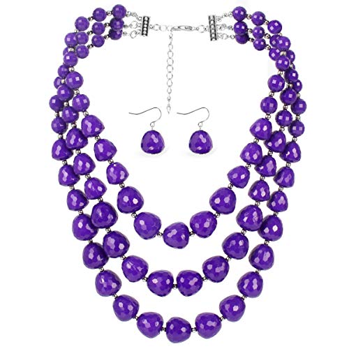 KOSMOS-LI 3 Layer Acrylic Purple Beads Multi Strand Necklace