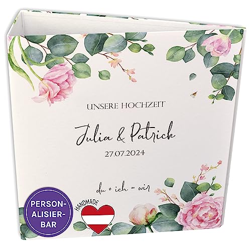 FEENSTAUB Ordner A4 Hochzeit, Mappe mit Namen und Datum personalisiert, Hochzeitsplaner, Motivordner, Hochzeitsordner, Binder, Sammelordner, Aktenordner A4 bunt, Ordner Motiv Rosen