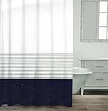 duschvorhangstangen Maßnahmen 72 von 182,9 cm CARO Home 100% Baumwolle Vorhang für die Dusche breit Stripe Stoff Duschvorhang, gestreift weiß silber Navy Türkis Grau nautischen Stil, baumwolle, marineblau, 72Lx72W