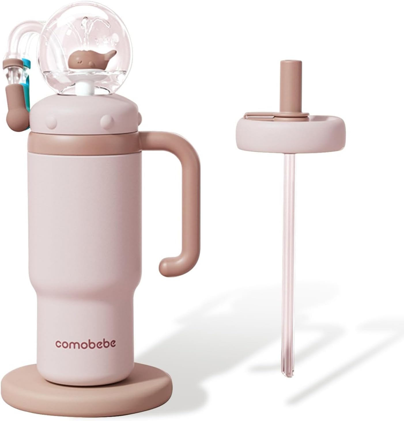 24oz Stainless Steel Whale Fountain Tumbler with Handle, Whale Water Fountain Tumblers, Drinking Cup with Whale Squirt, Leak-Proof Dishwasher Safe (A)