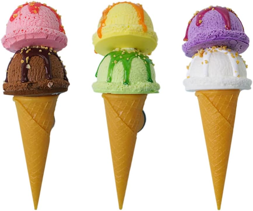 GANAZONO 3Pcs Ice Cream Cone Model Set Realistic Slow Rebound Ice Cream Ball Props for Summer Party Decor Photo Booth DIY Craft Display 7.3 Inch